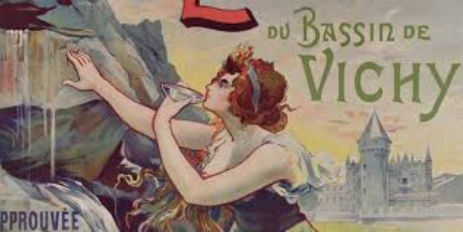 Mineraalivesimainos 1800-luvun lopusta. Pullotettujen mineraalivesien saatavuus helpottui 1800-luvun kuluessa, mikä osaltaan laski terveyslähteiden suosiota.