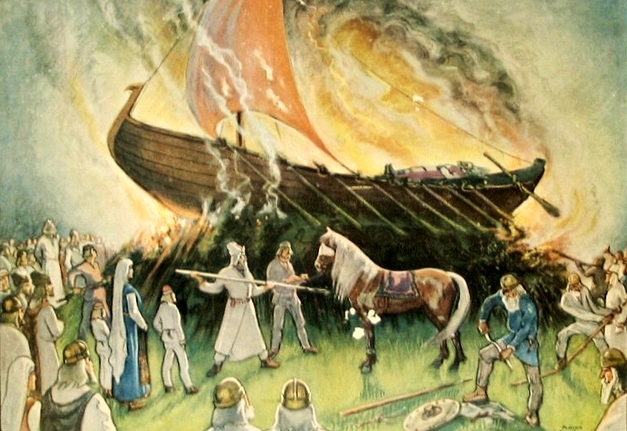 Venepolttohautaus ei ehkä ole ollut yhtä Aarno Karimon kansallisromanttisessa opetustaulussa vuodelta 1935.