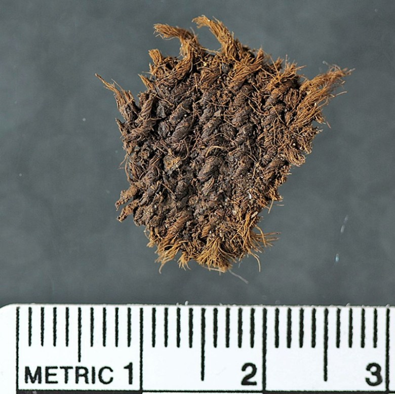 Pään kohdalta havaittu kankaanpalanen. Kuva: Arkeologian laboratorio/Oulun yliopisto.