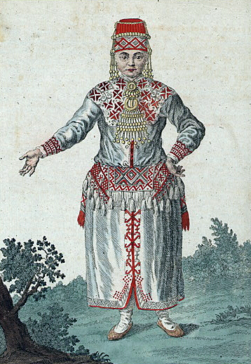 Venäläinen piirros mordvalaisesta naisesta vuodelta 1781.