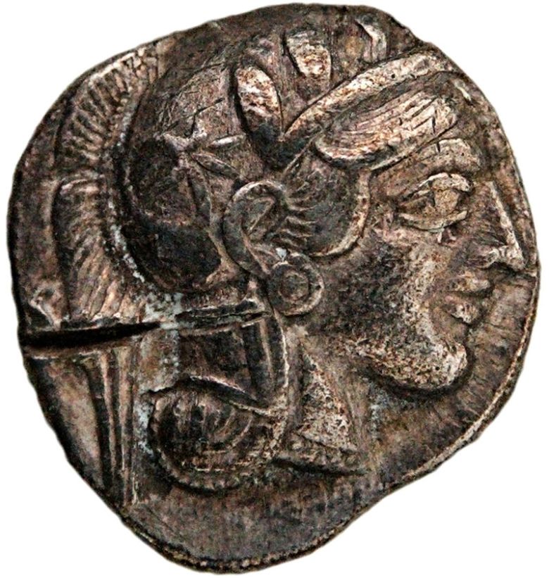 Viiltojälki ateenalaisessa tetradrakhmassa. Kuva: Marie-Lan Nguyen/Wikimedia Commons.