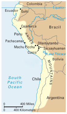 Inkavaltakunta laajimmillaan.