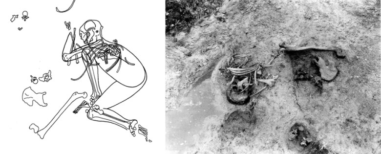 Sigersdalin neoliittisen kivikauden suolöydöt on tulkittu ihmisuhreiksi. Kuva: Bennike & Ebbesen 1986, fig. 5-6.