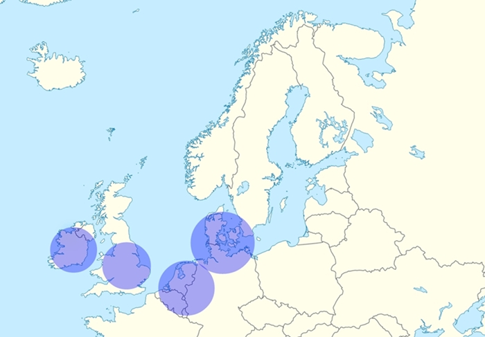 Rautakautisten suoruumiiden esiintymisalueita karkeasti esitettynä.