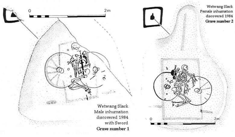Miehen ja naisen vaunuhautaus. Wetwang Slack, Englanti. Kuvat: Dent 1985.