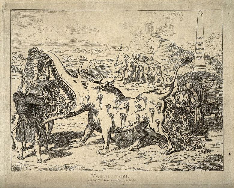 Isokitaiseksi hirviöksi kuvatulle rokotteelle syötetään pieniä lapsia koreissa Kuva Wellcome Collection