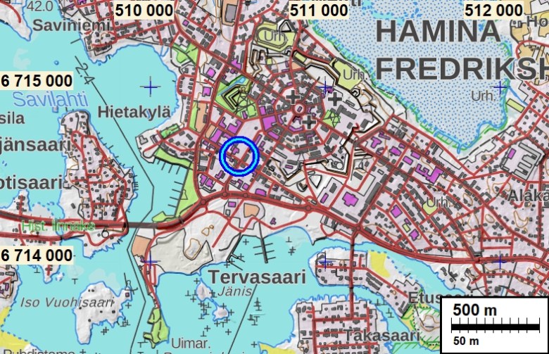 Hamina linnoitus kaivausalue Mikroliitti kartta